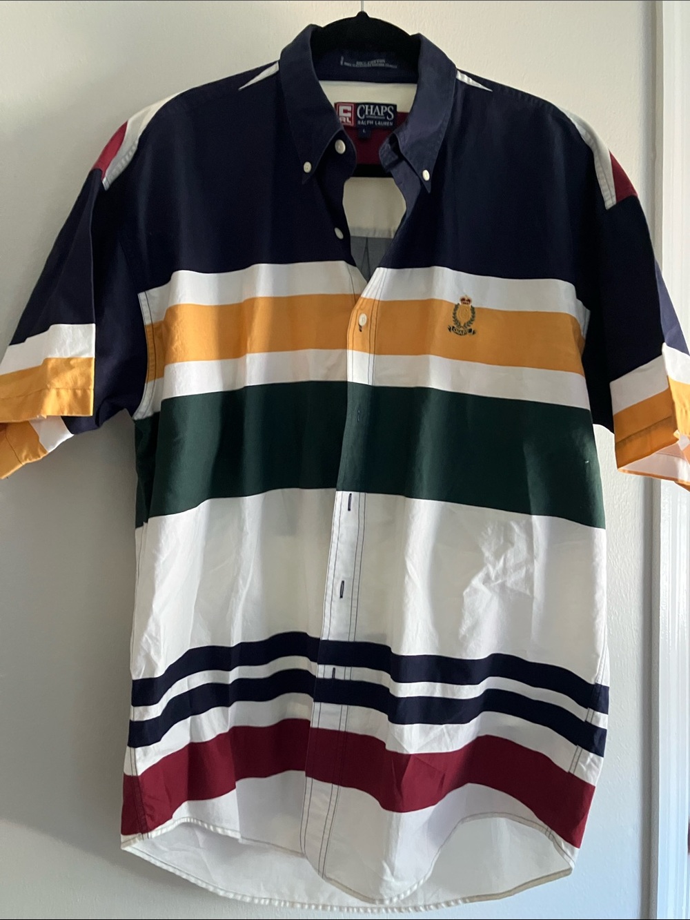 Chaps Men’s Navy, White & Gold Striped Button-Down Shirt Ralph Lauren large